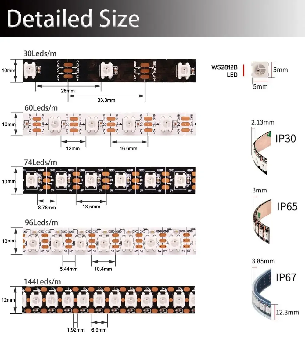 WS2812 DC 5V RGB LED 스트립 모듈 상세 이미지