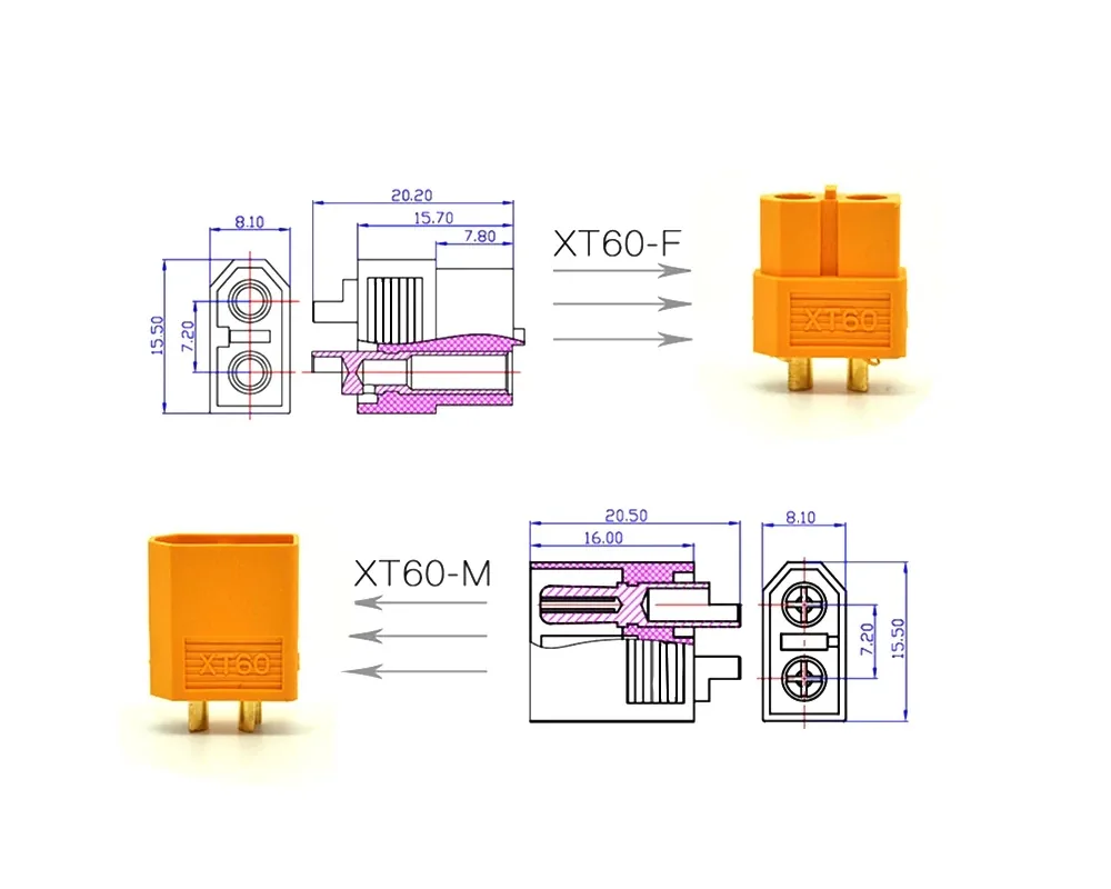 RC Lipo 배터리 쿼드콥터 멀티콥터용 암수 총알 커넥터 플러그, XT60 XT-60 상세 이미지