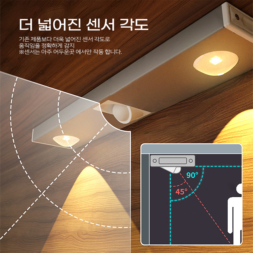 자석고정 충전식 3컬러 LED센서라이트 / 침대 주방 거실 무드등 간접등 센서등 인테리어 조명 상세 이미지